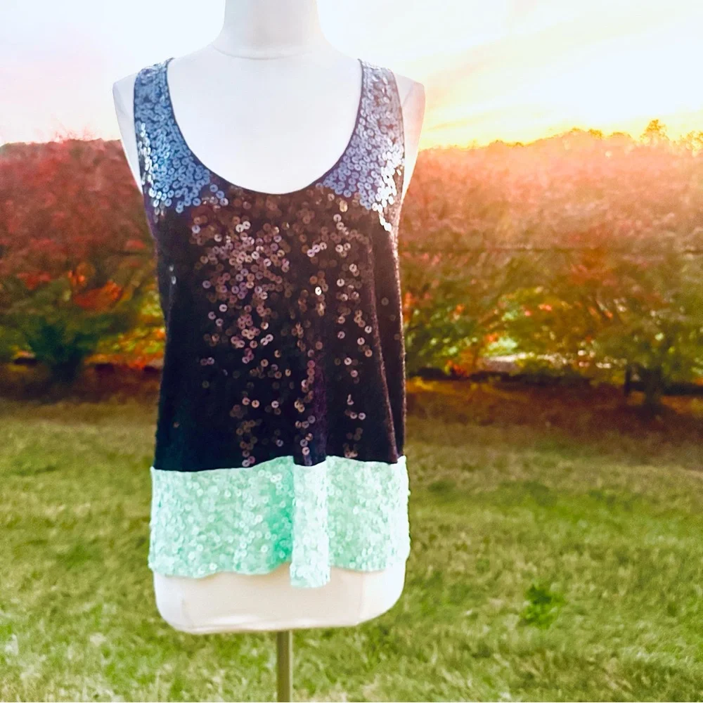 J. Crew Navy and Aqua Sequin tank